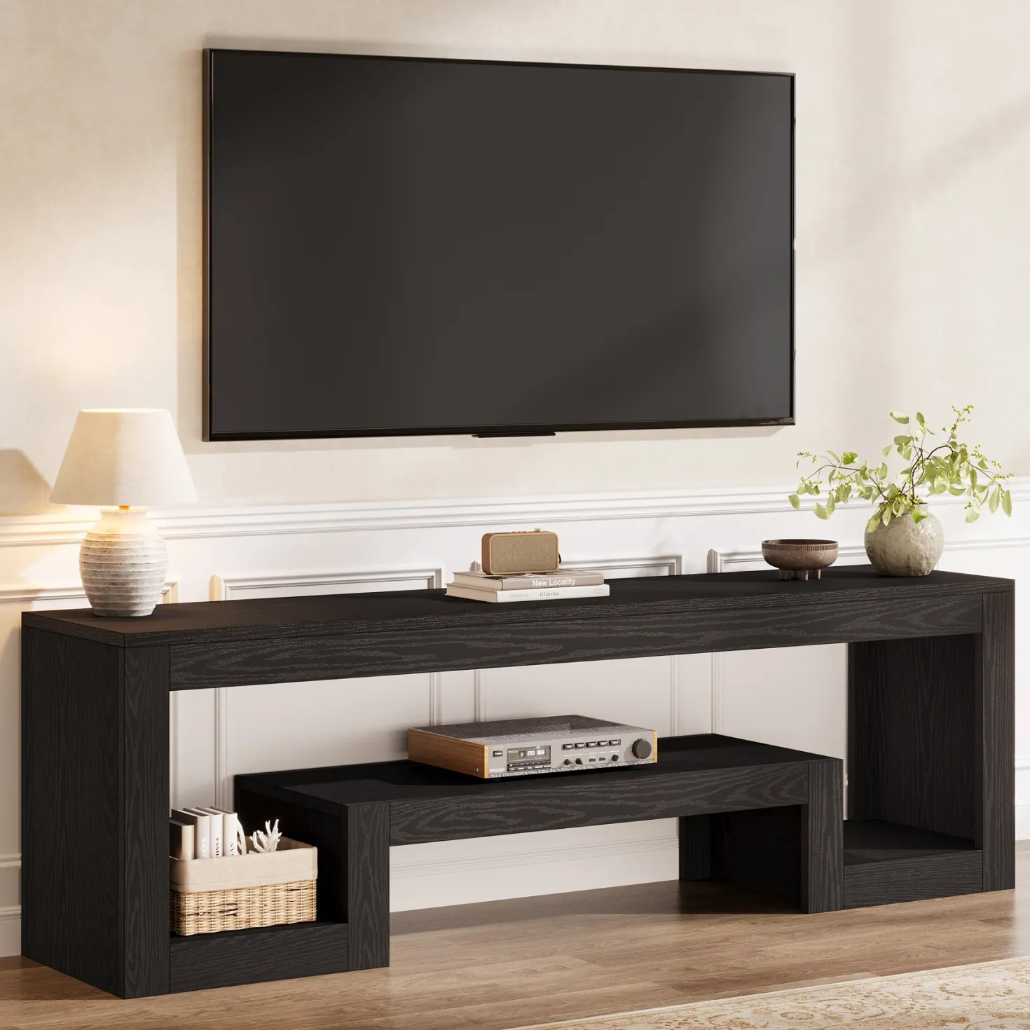 63" Center TV Stand, Vintage Entertainment Center Media Console Stand