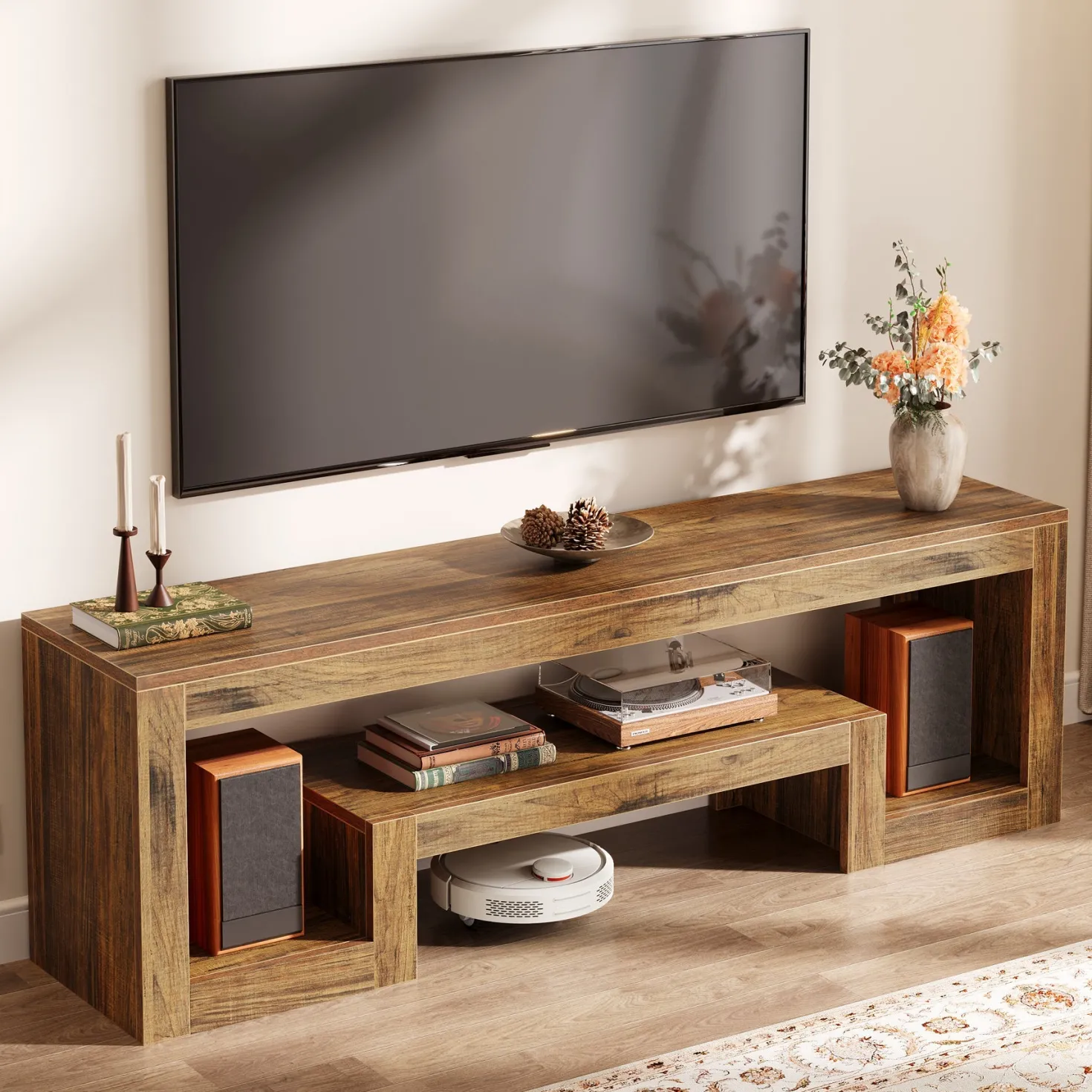 63" Center TV Stand, Vintage Entertainment Center Media Console Stand