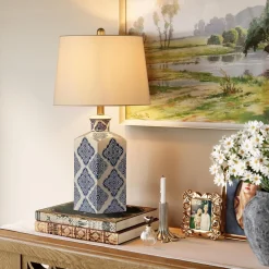 27" Chinoiserie Ceramic Table Lamp, Lighting Fixture with Ceramic Base