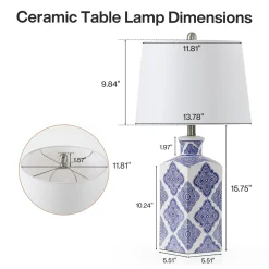 27" Chinoiserie Ceramic Table Lamp, Lighting Fixture with Ceramic Base