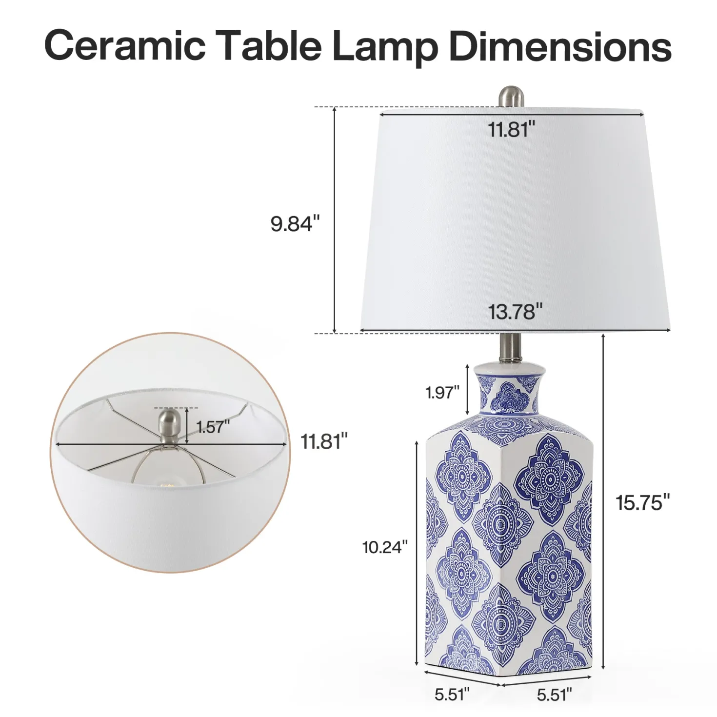 27" Chinoiserie Ceramic Table Lamp, Lighting Fixture with Ceramic Base