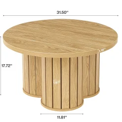 31.5" Circle Coffee Table, Small Accent Center Table with Three-lobed Grille Base for Living Room