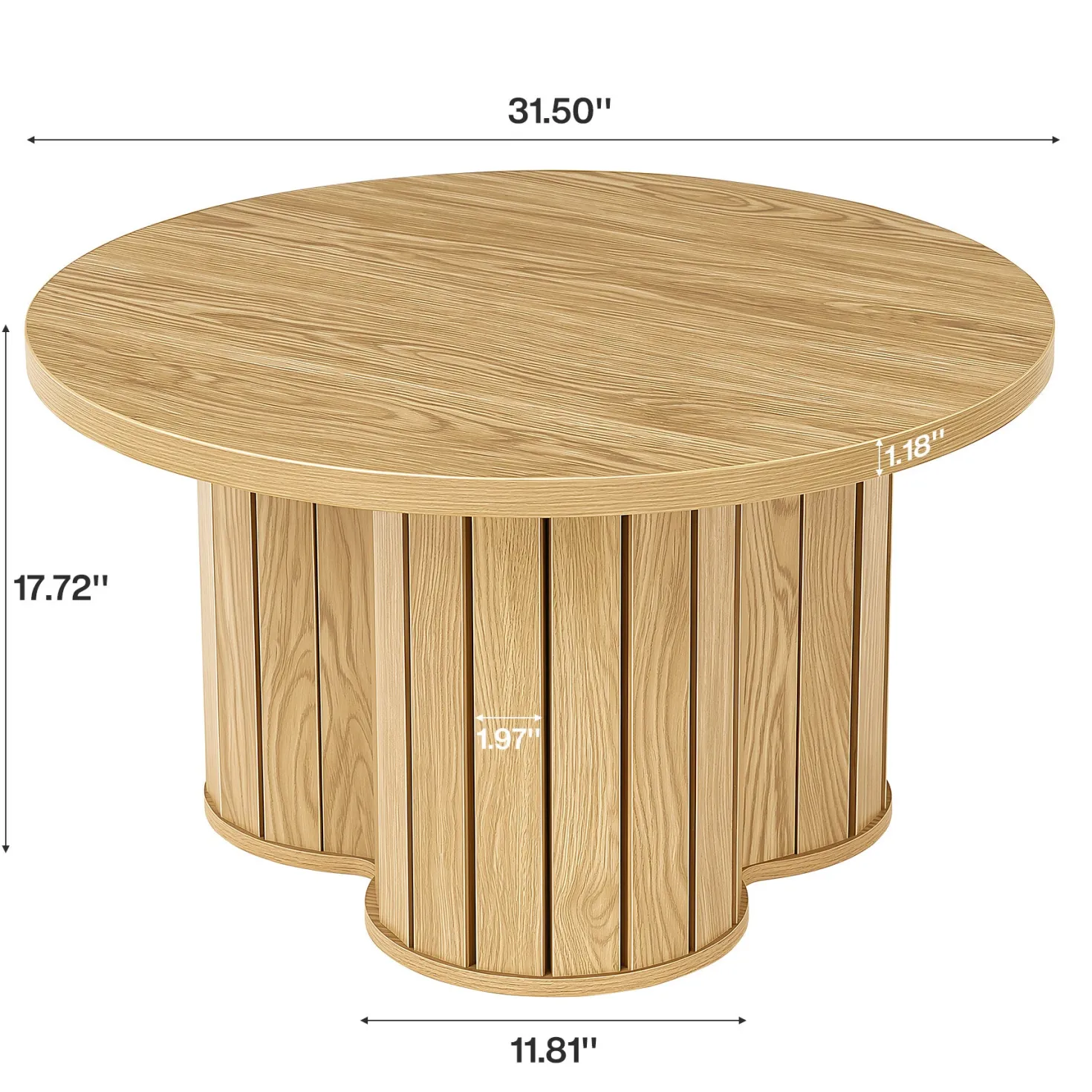 31.5" Circle Coffee Table, Small Accent Center Table with Three-lobed Grille Base for Living Room