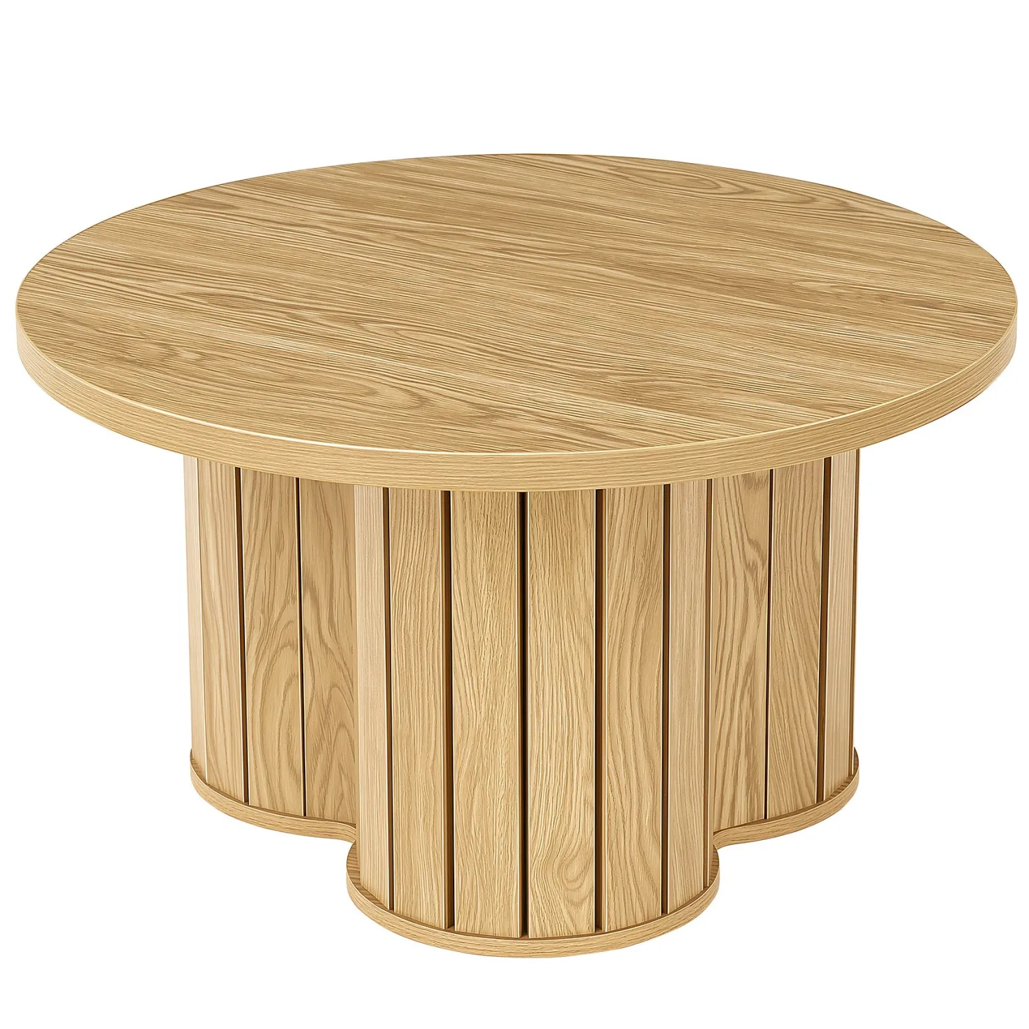 31.5" Circle Coffee Table, Small Accent Center Table with Three-lobed Grille Base for Living Room