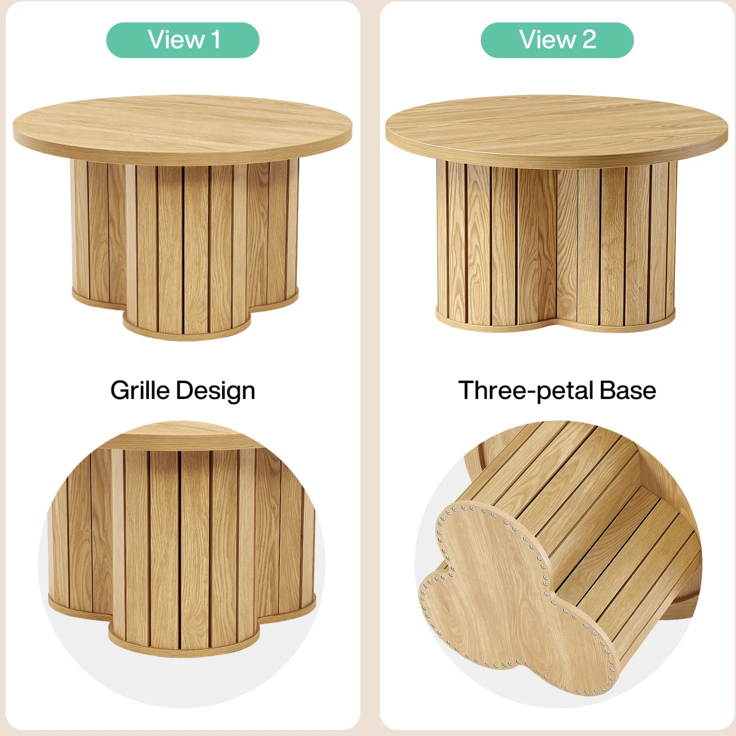 31.5" Circle Coffee Table, Small Accent Center Table with Three-lobed Grille Base for Living Room