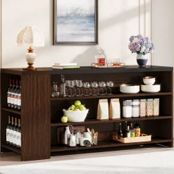 55" Coffee Bar Table, 5-Tier Kitchen Island Storage Cabinet