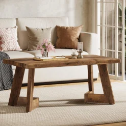 47.2" Coffee Table, Farmhouse Center Table with V-Shaped Legs