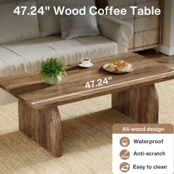 47" Coffee Table, Farmhouse Center Table Low Cocktail Tea Table