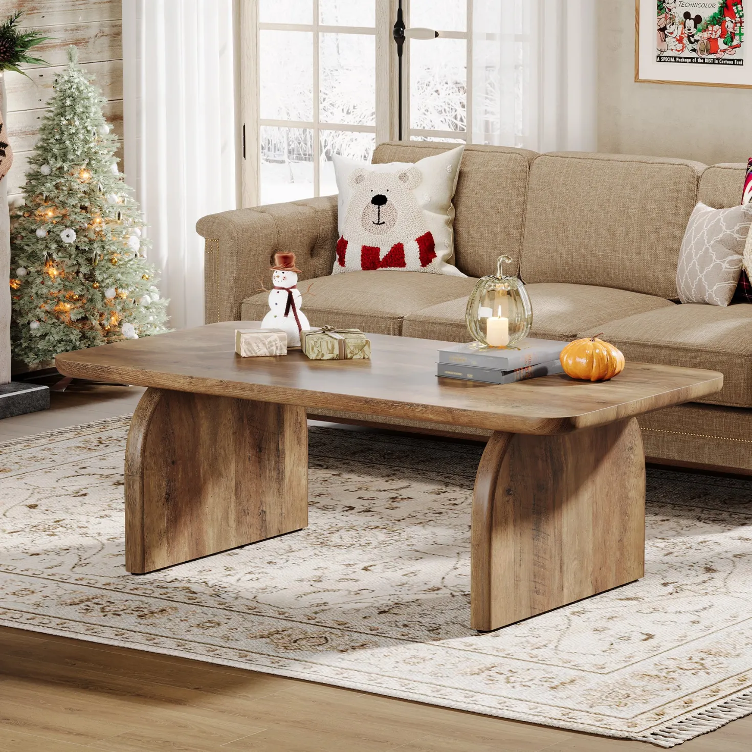47" Coffee Table, Farmhouse Center Table Low Cocktail Tea Table