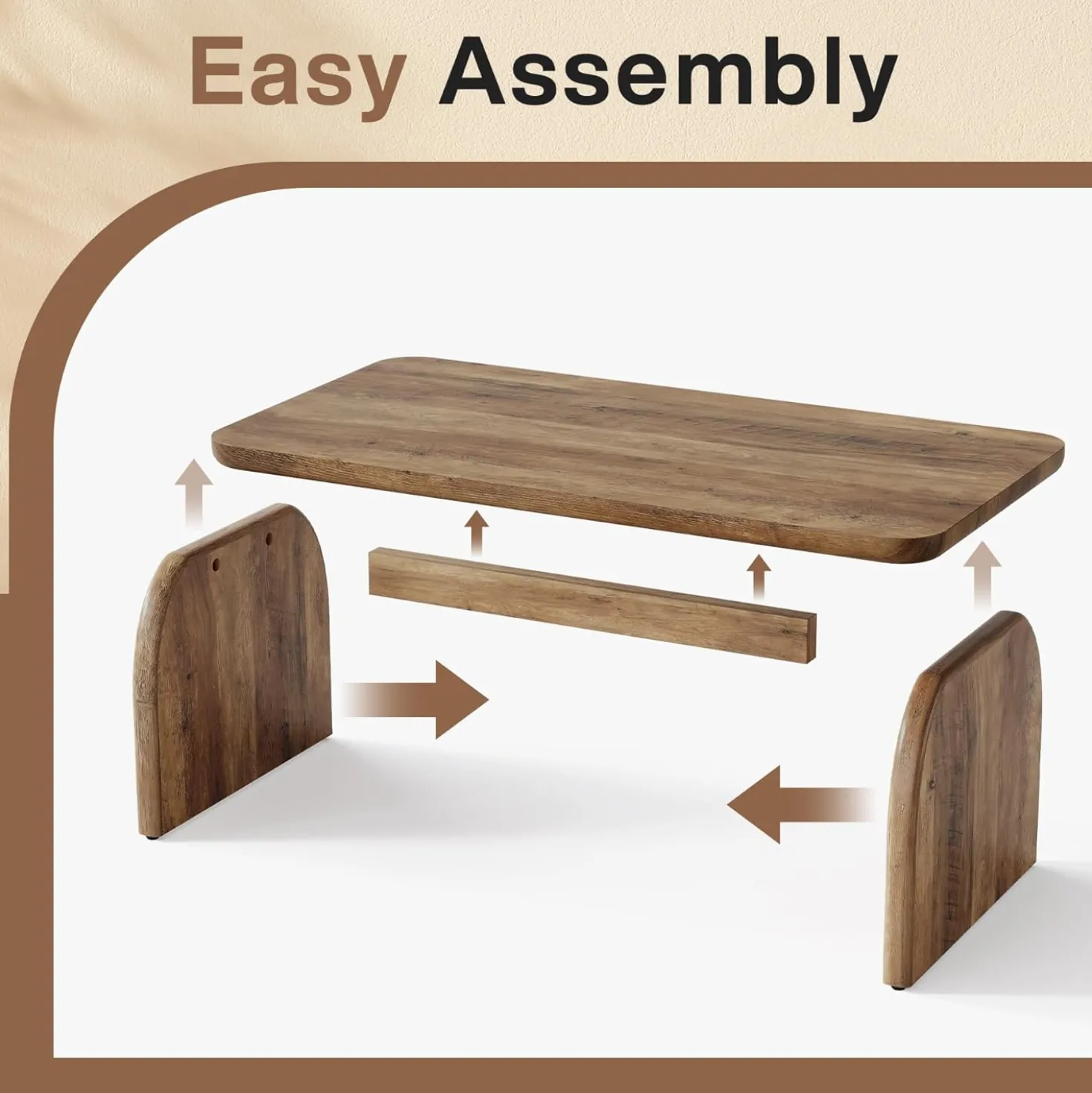 47" Coffee Table, Farmhouse Center Table Low Cocktail Tea Table