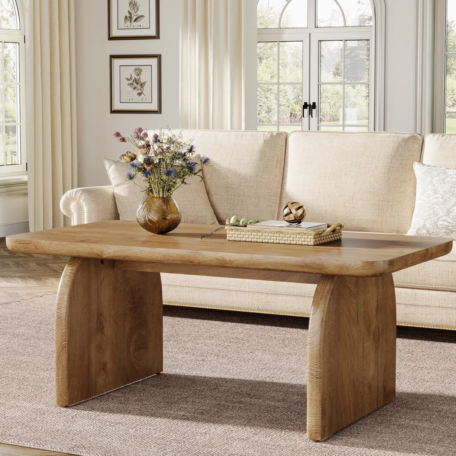 47" Coffee Table, Farmhouse Center Table Low Cocktail Tea Table