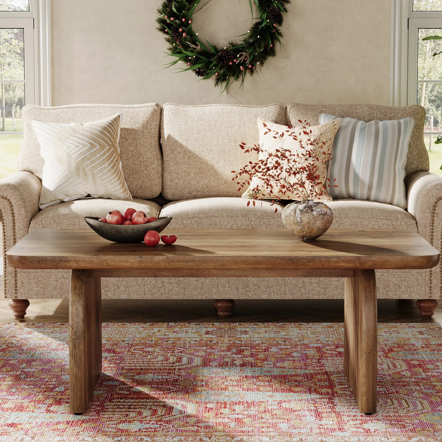 47" Coffee Table, Farmhouse Center Table Low Cocktail Tea Table
