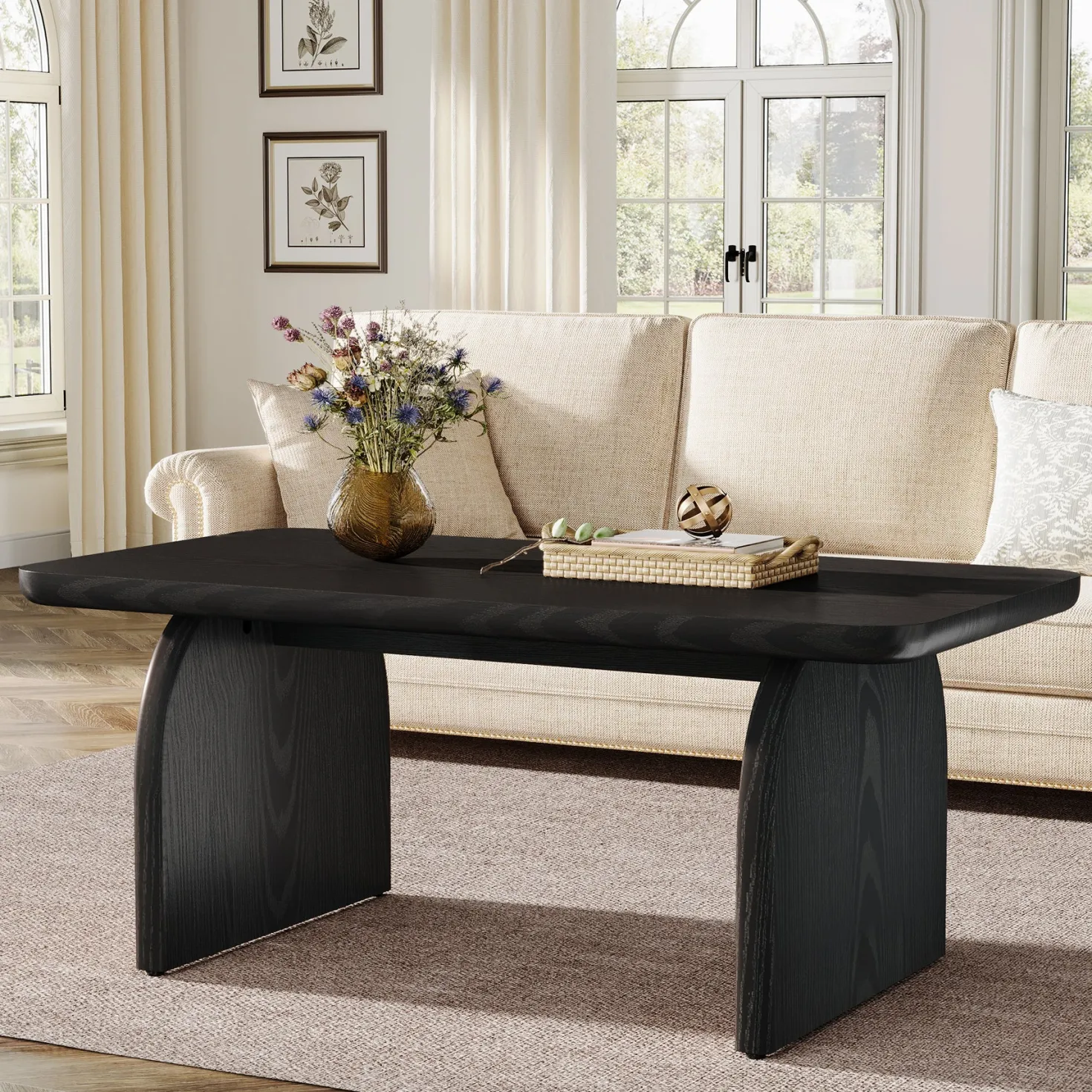 47" Coffee Table, Farmhouse Center Table Low Cocktail Tea Table