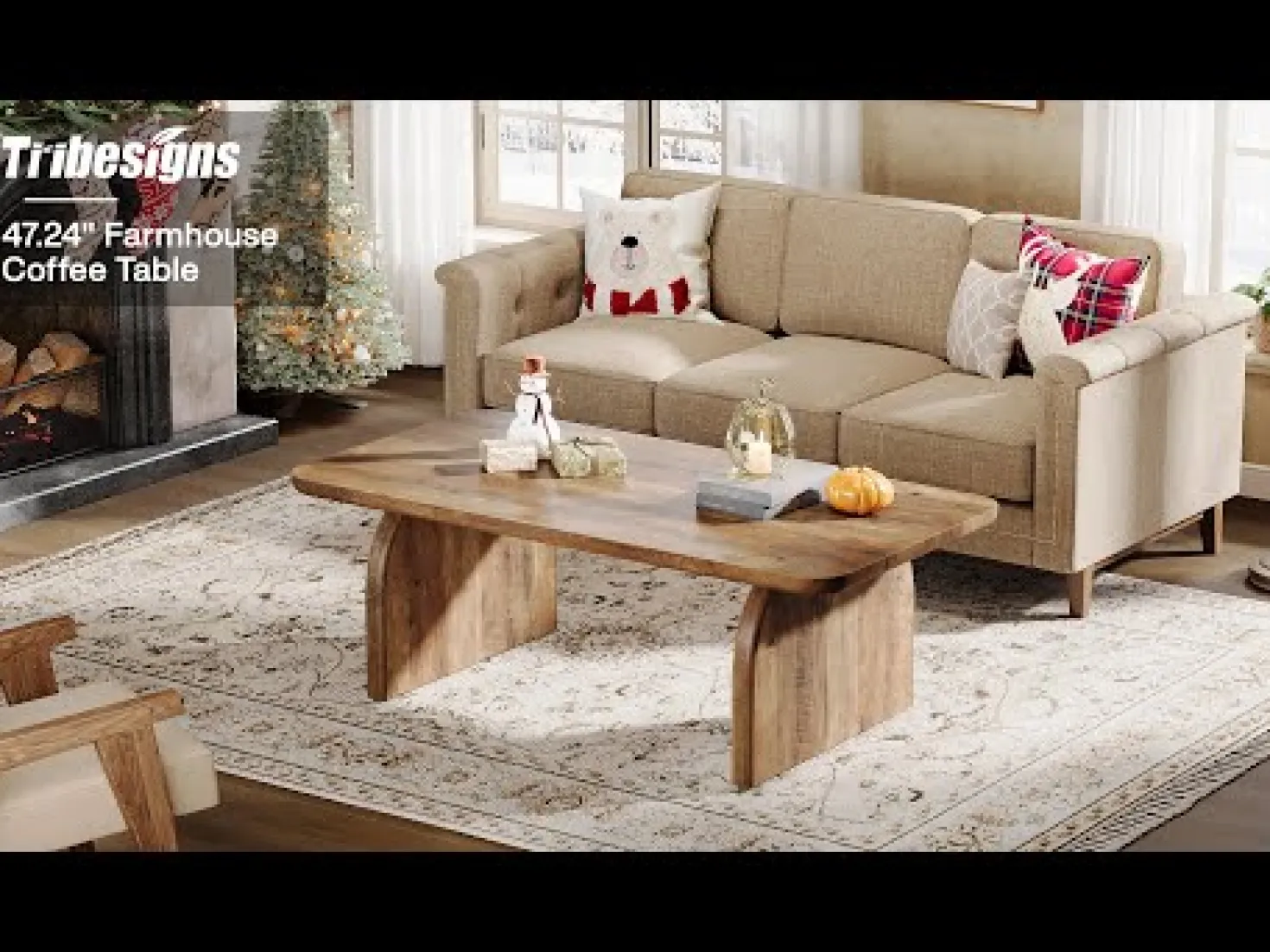 47" Coffee Table, Farmhouse Center Table Low Cocktail Tea Table