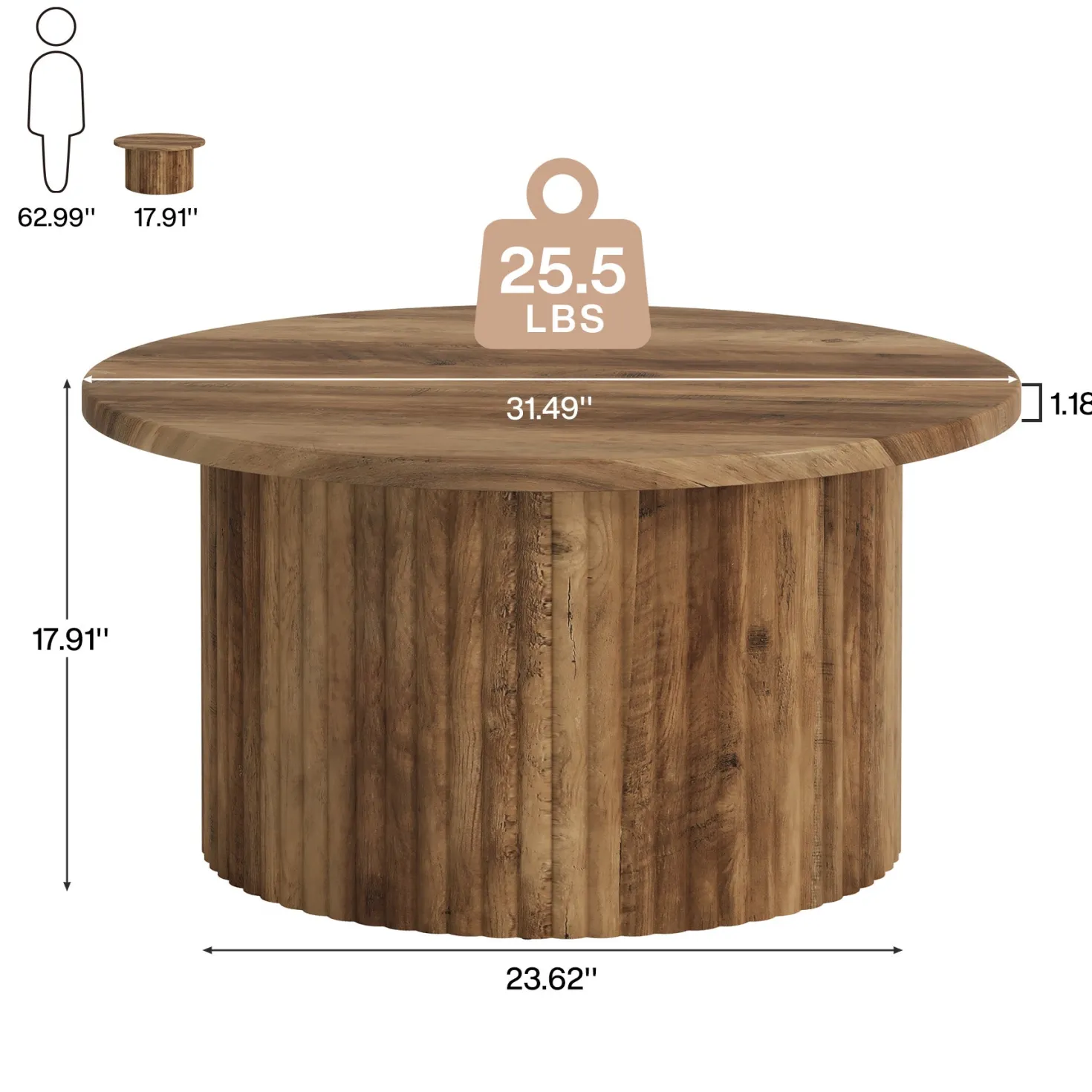 31.5" Coffee Table, Farmhouse Circle Center Table Sofa Side Table