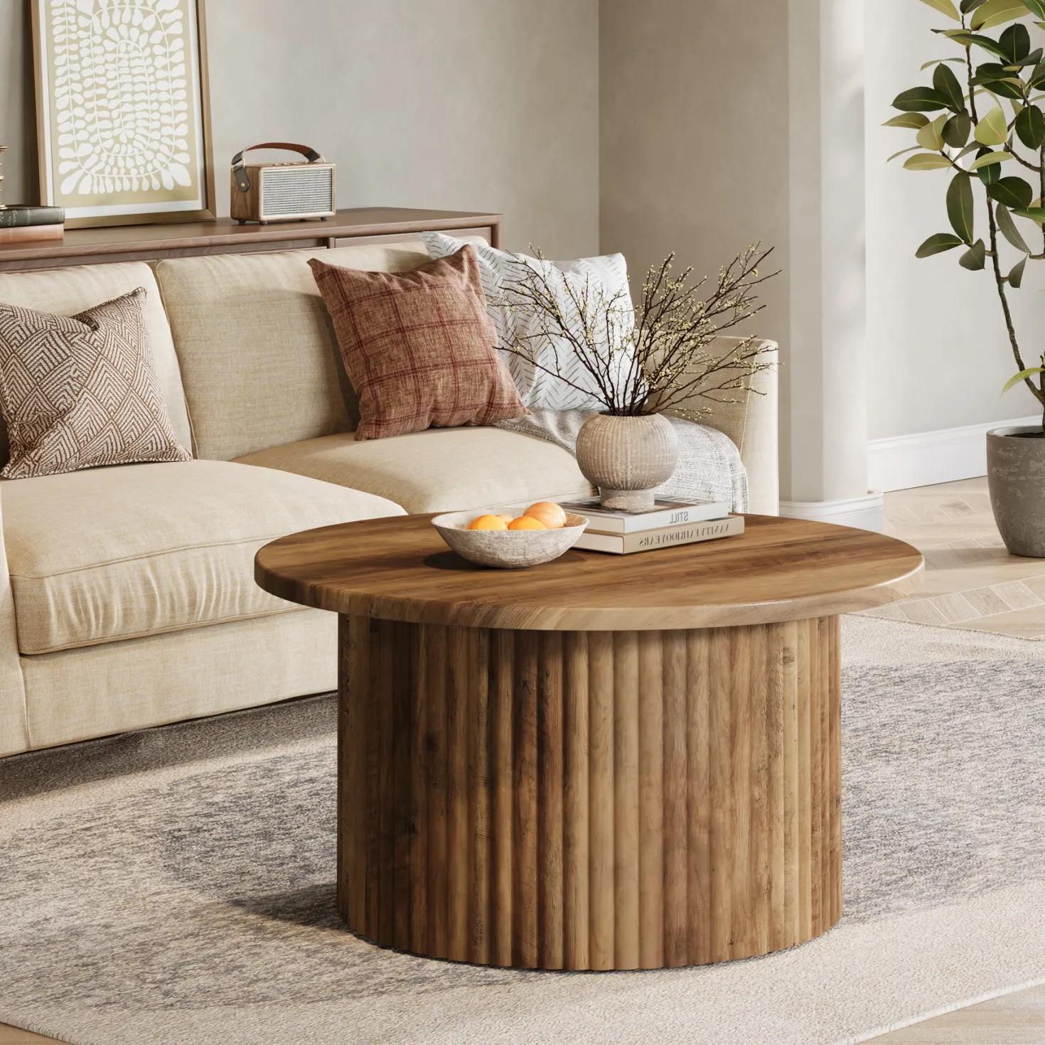 31.5" Coffee Table, Farmhouse Circle Center Table Sofa Side Table