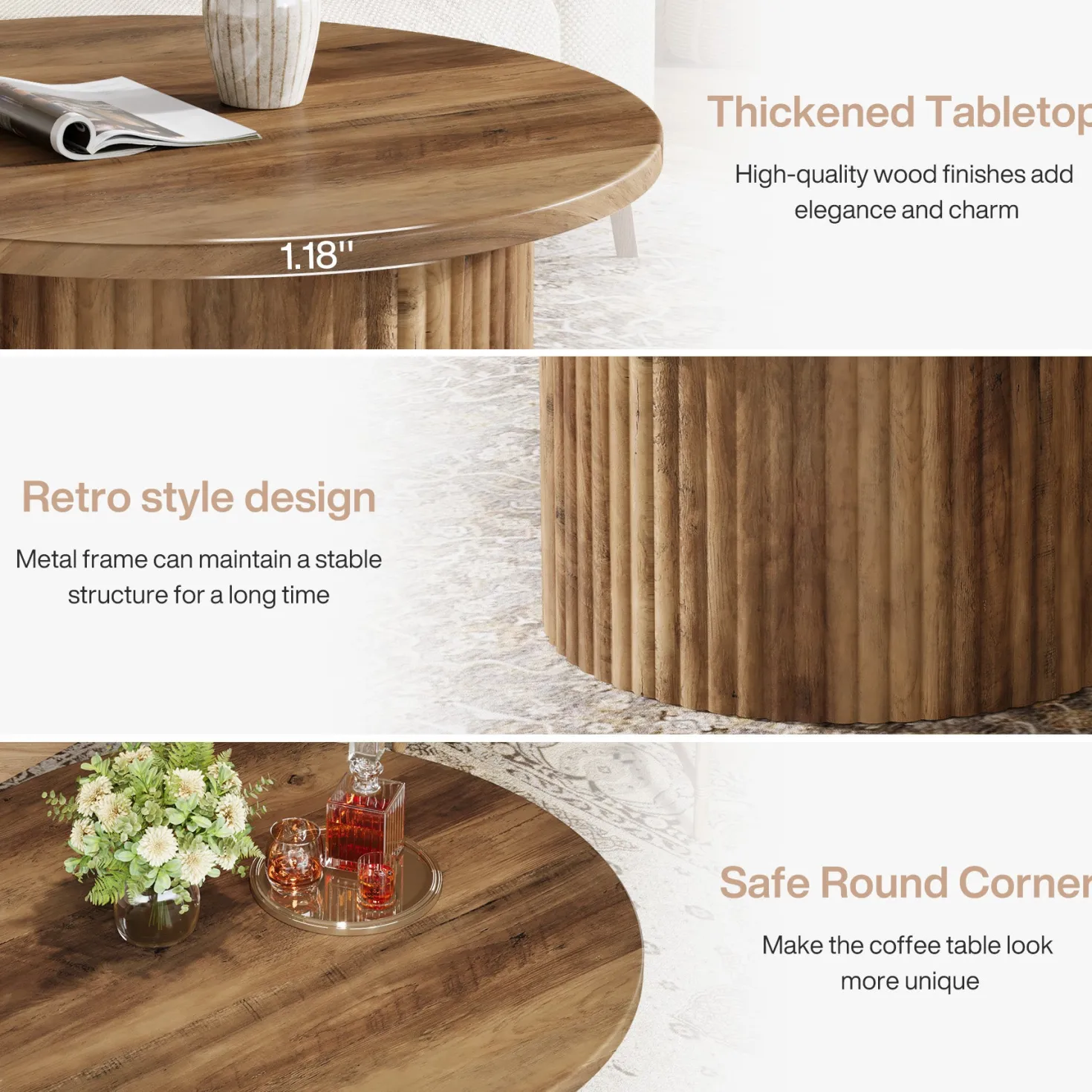 31.5" Coffee Table, Farmhouse Circle Center Table Sofa Side Table