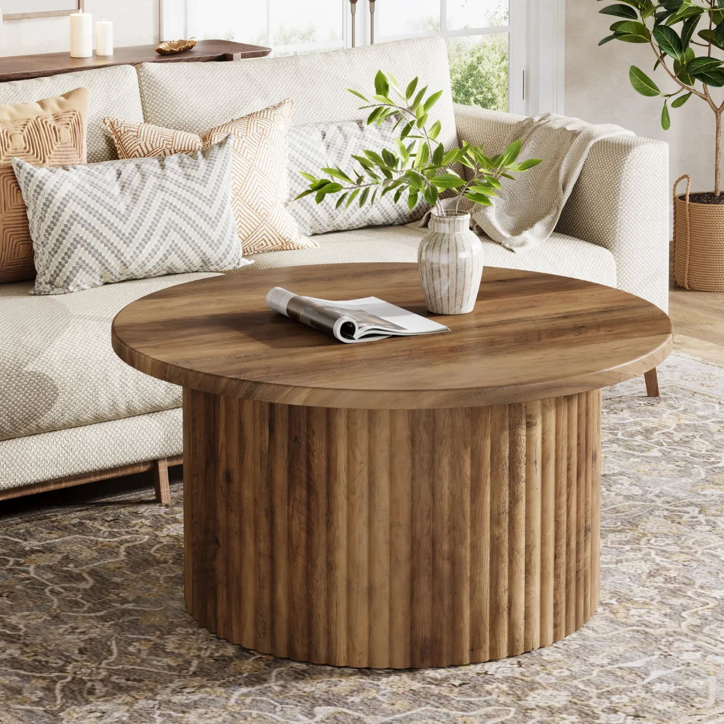 31.5" Coffee Table, Farmhouse Circle Center Table Sofa Side Table
