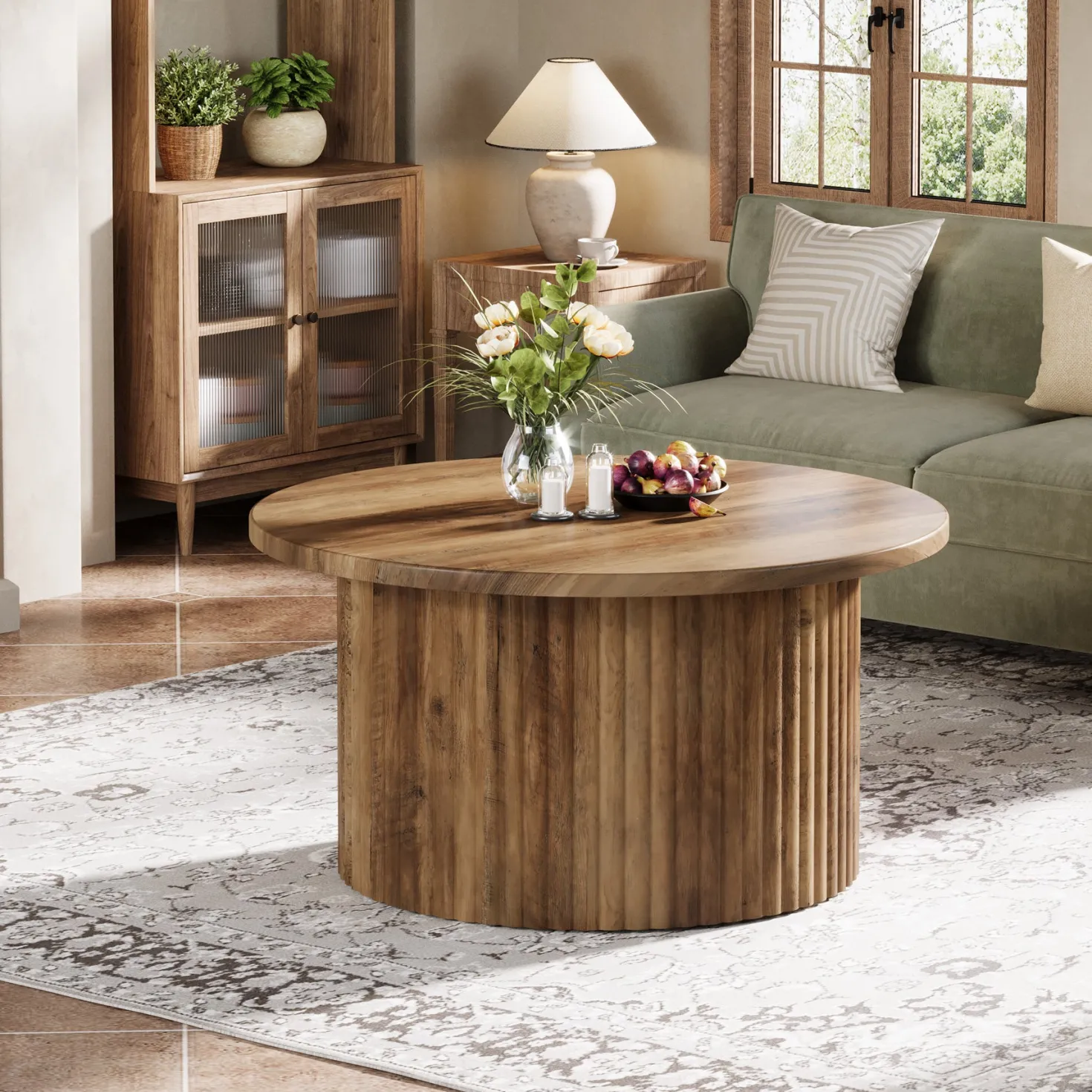 31.5" Coffee Table, Farmhouse Circle Center Table Sofa Side Table