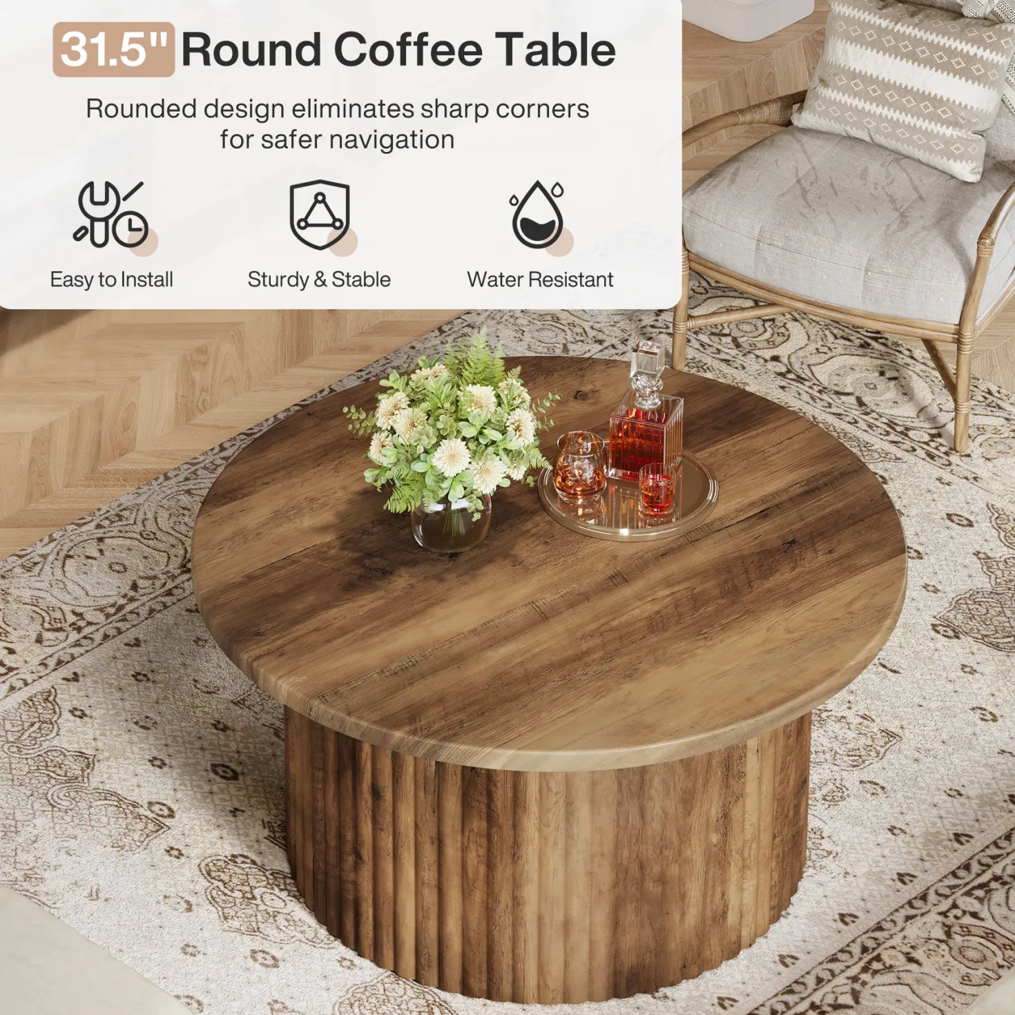 31.5" Coffee Table, Farmhouse Circle Center Table Sofa Side Table