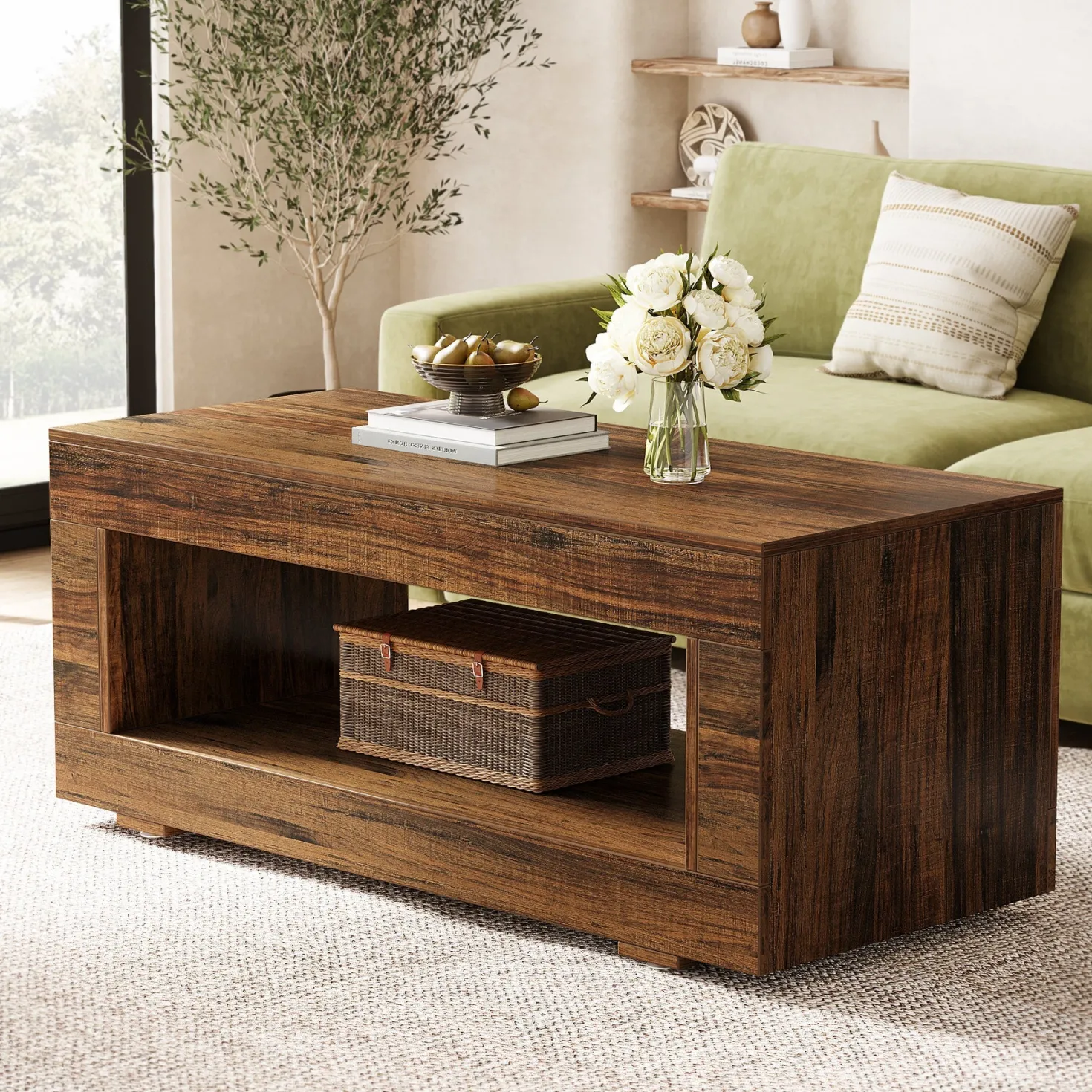 43" Coffee Table, Farmhouse Center Table With Storage