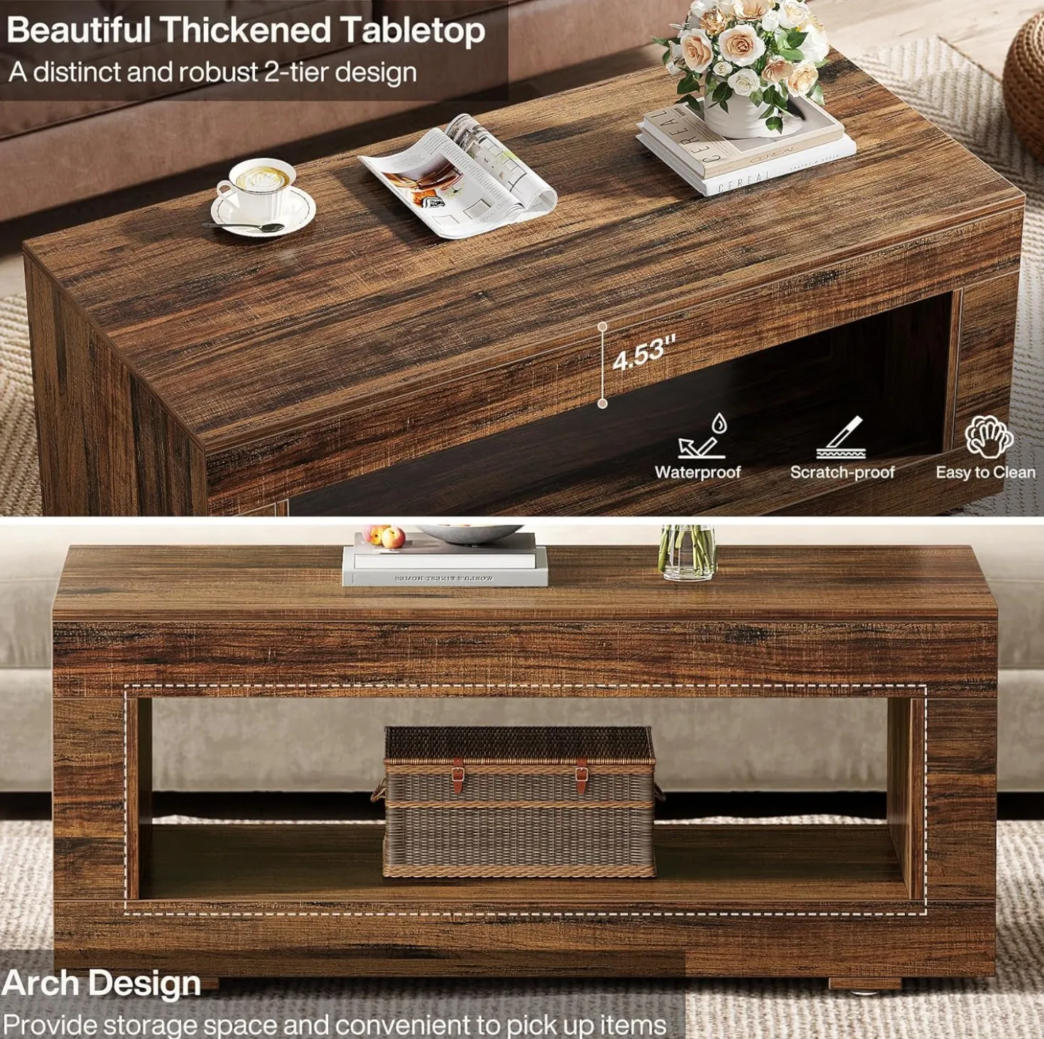 43" Coffee Table, Farmhouse Center Table With Storage