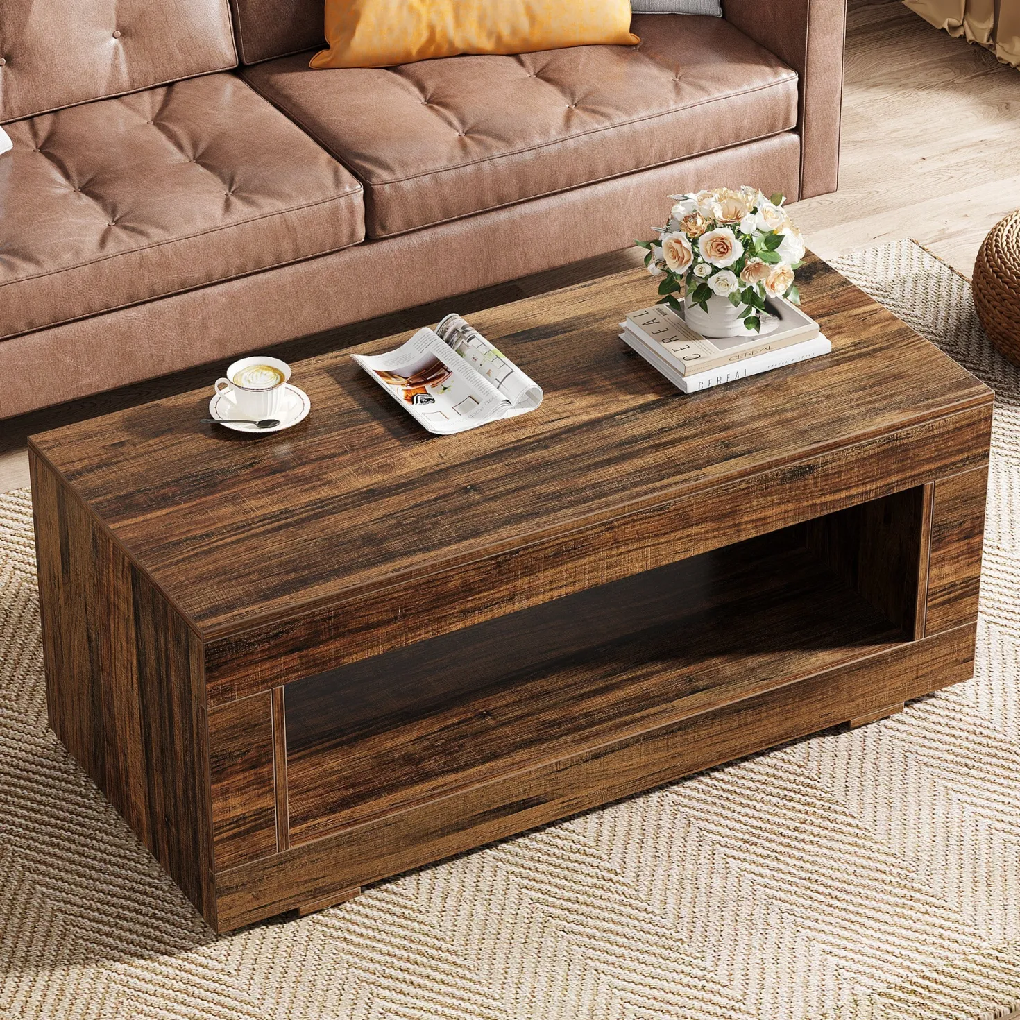 43" Coffee Table, Farmhouse Center Table With Storage