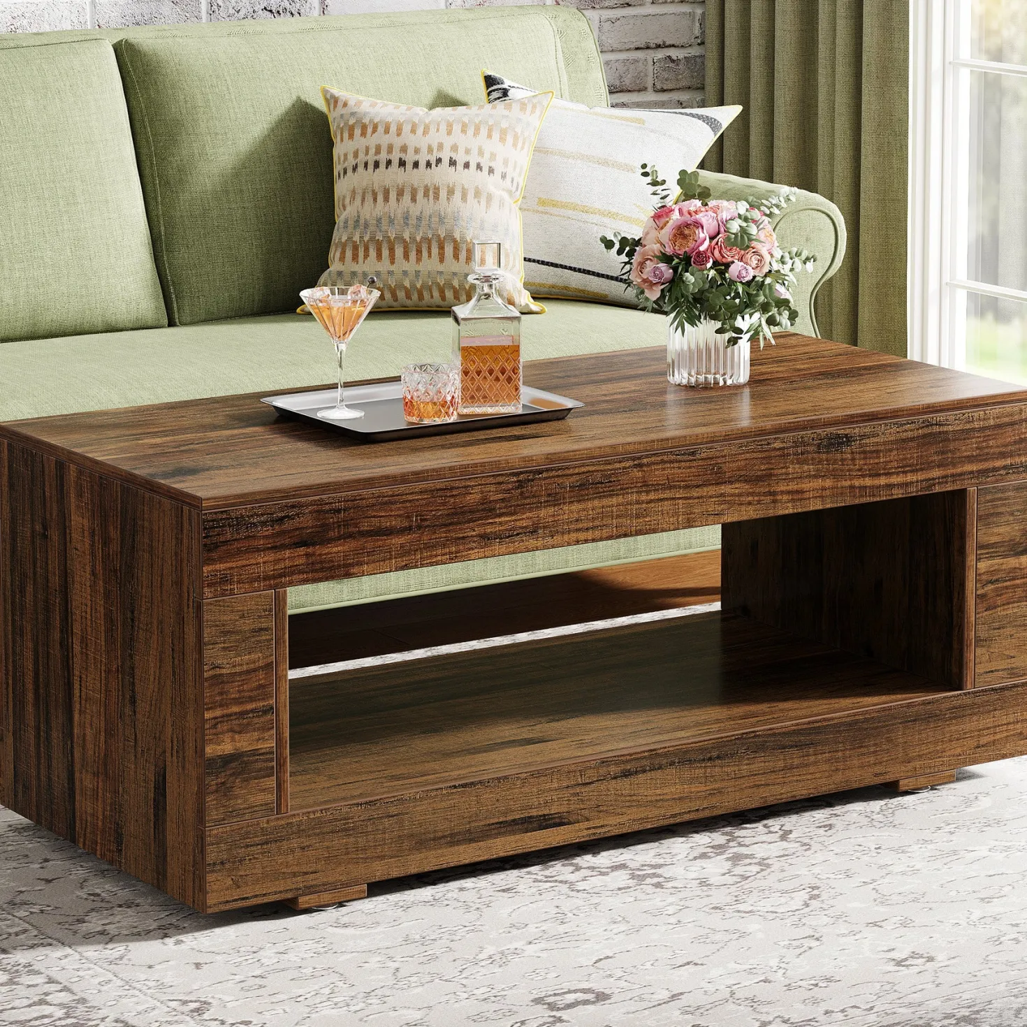 43" Coffee Table, Farmhouse Center Table With Storage
