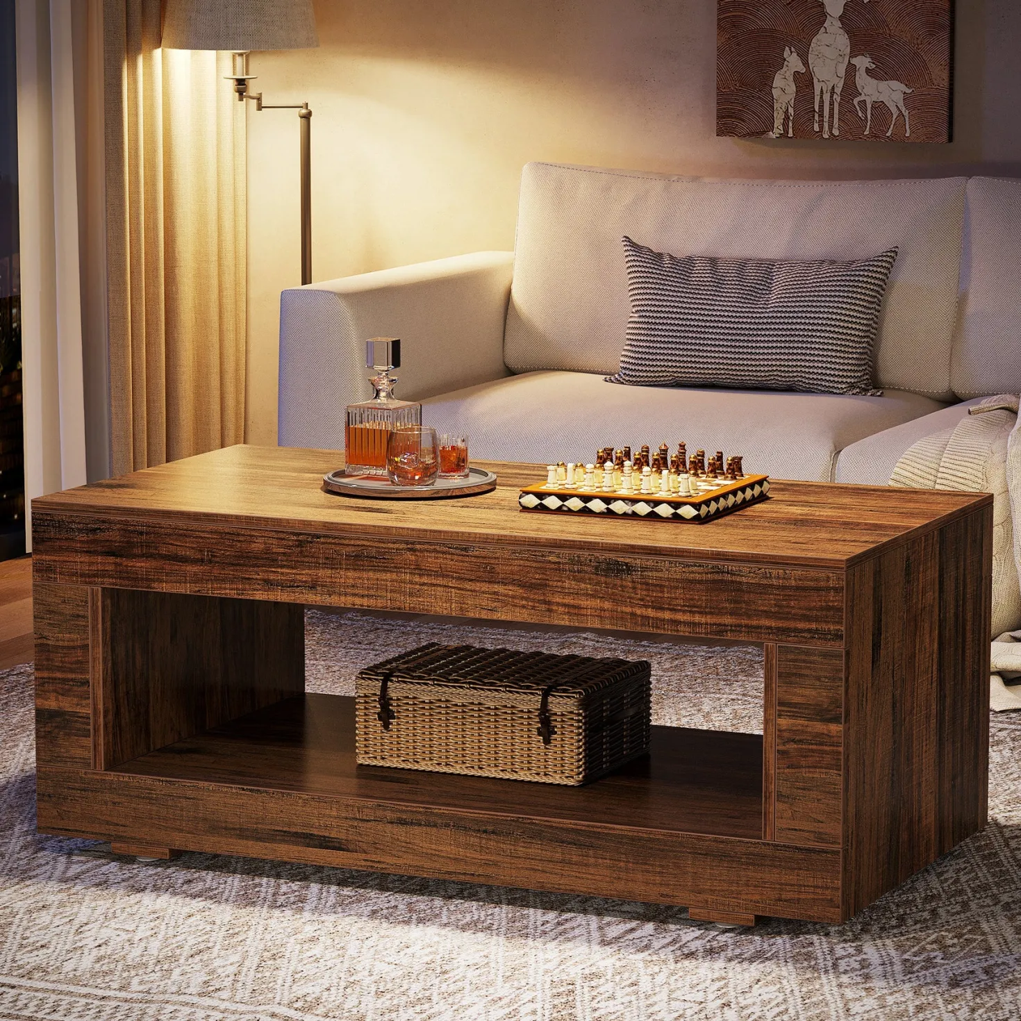 43" Coffee Table, Farmhouse Center Table With Storage