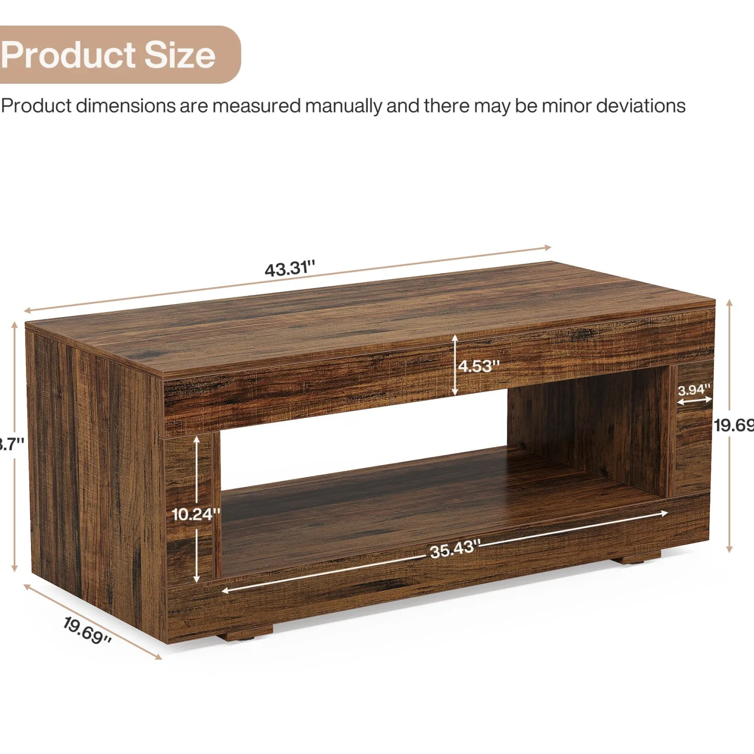 43" Coffee Table, Farmhouse Center Table With Storage