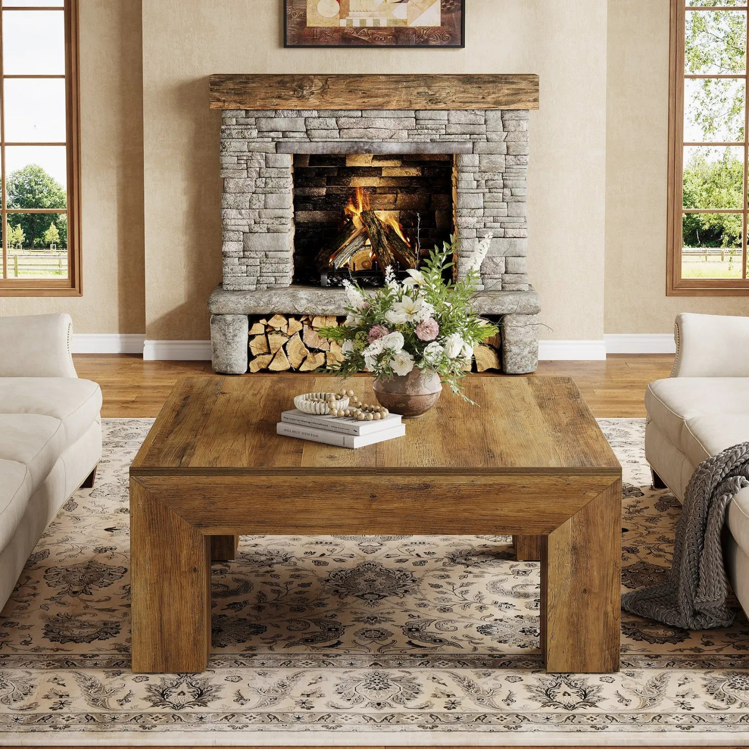 39" Coffee Table, Farmhouse Square Accent Center Cocktail Table