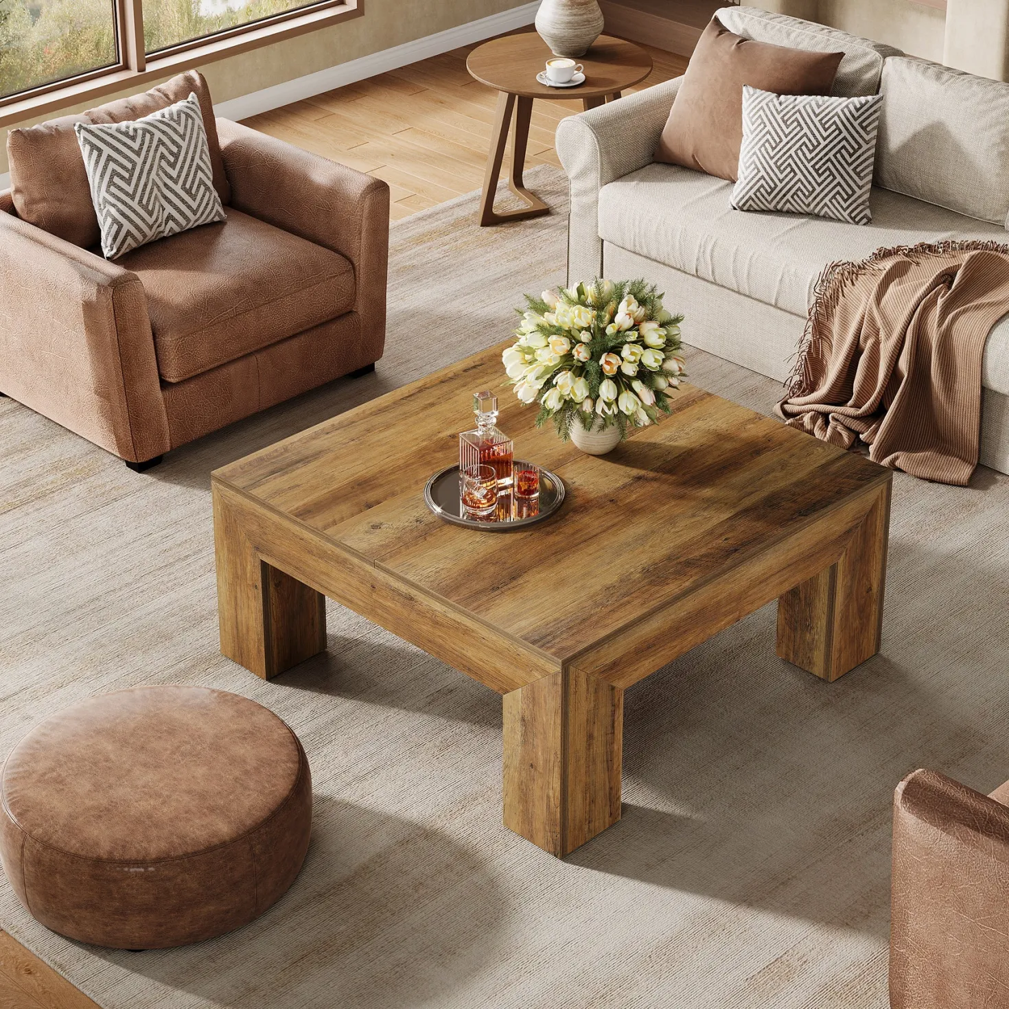 39" Coffee Table, Farmhouse Square Accent Center Cocktail Table