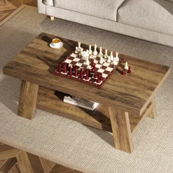 47" Coffee Table, Farmhouse 2-tier Center Table with Storage