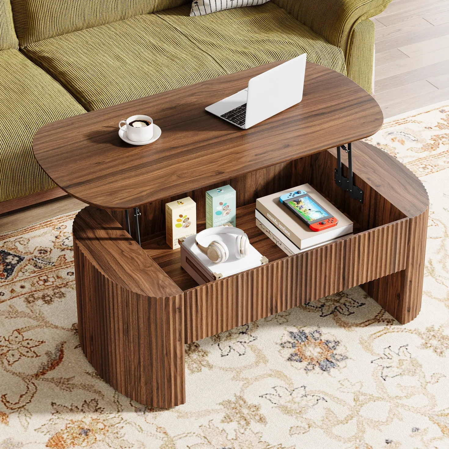 47" Coffee Table, Lift Top Accent Table With Hidden Compartment And Storage Shelf