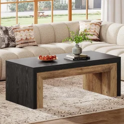 47.2" Coffee Table, Mid-Century Modern Accent Center Table with Sturdy Base