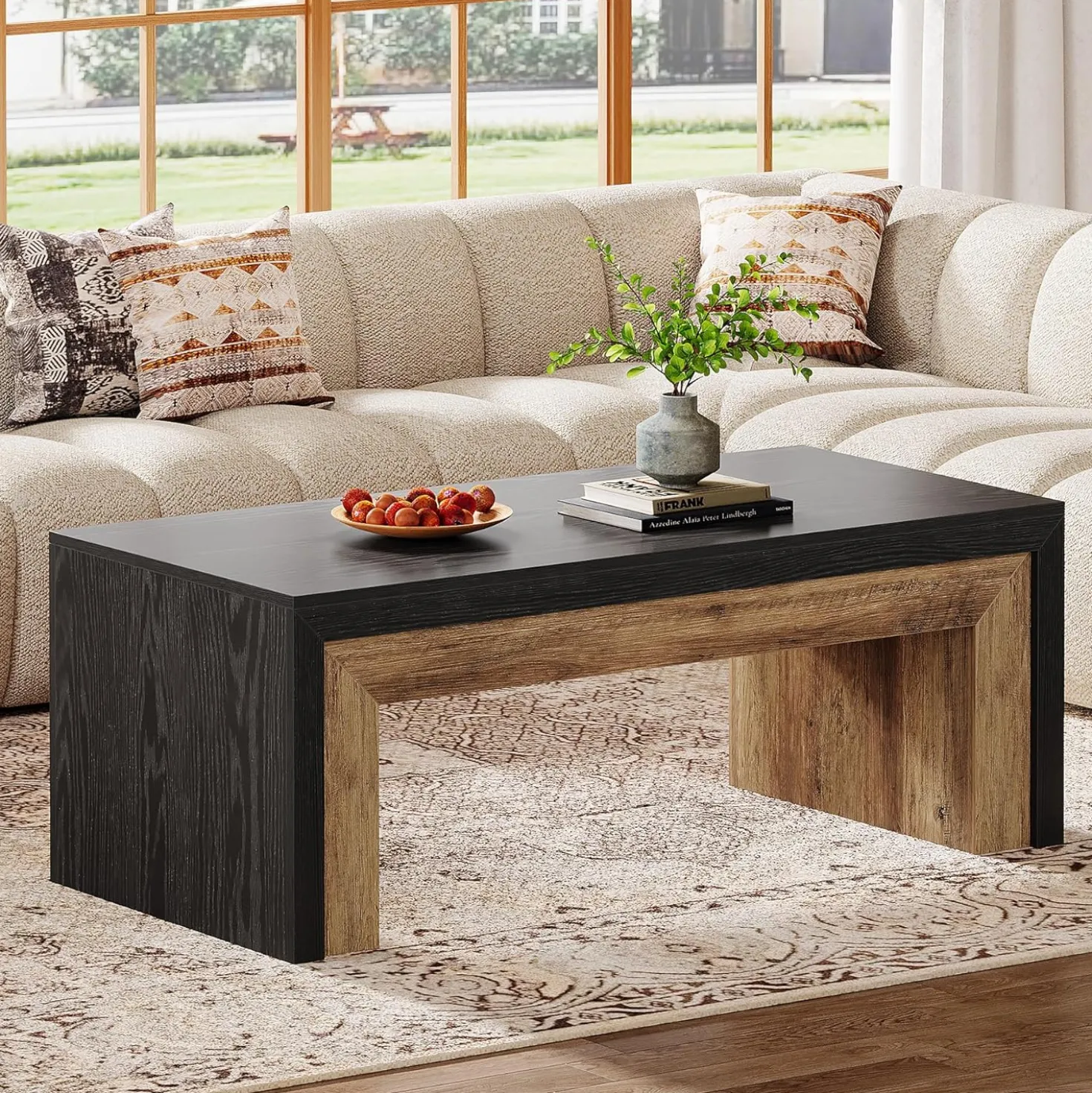47.2" Coffee Table, Mid-Century Modern Accent Center Table with Sturdy Base