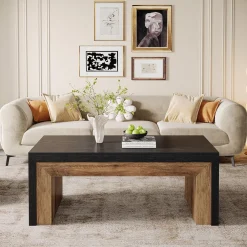 47.2" Coffee Table, Mid-Century Modern Accent Center Table with Sturdy Base