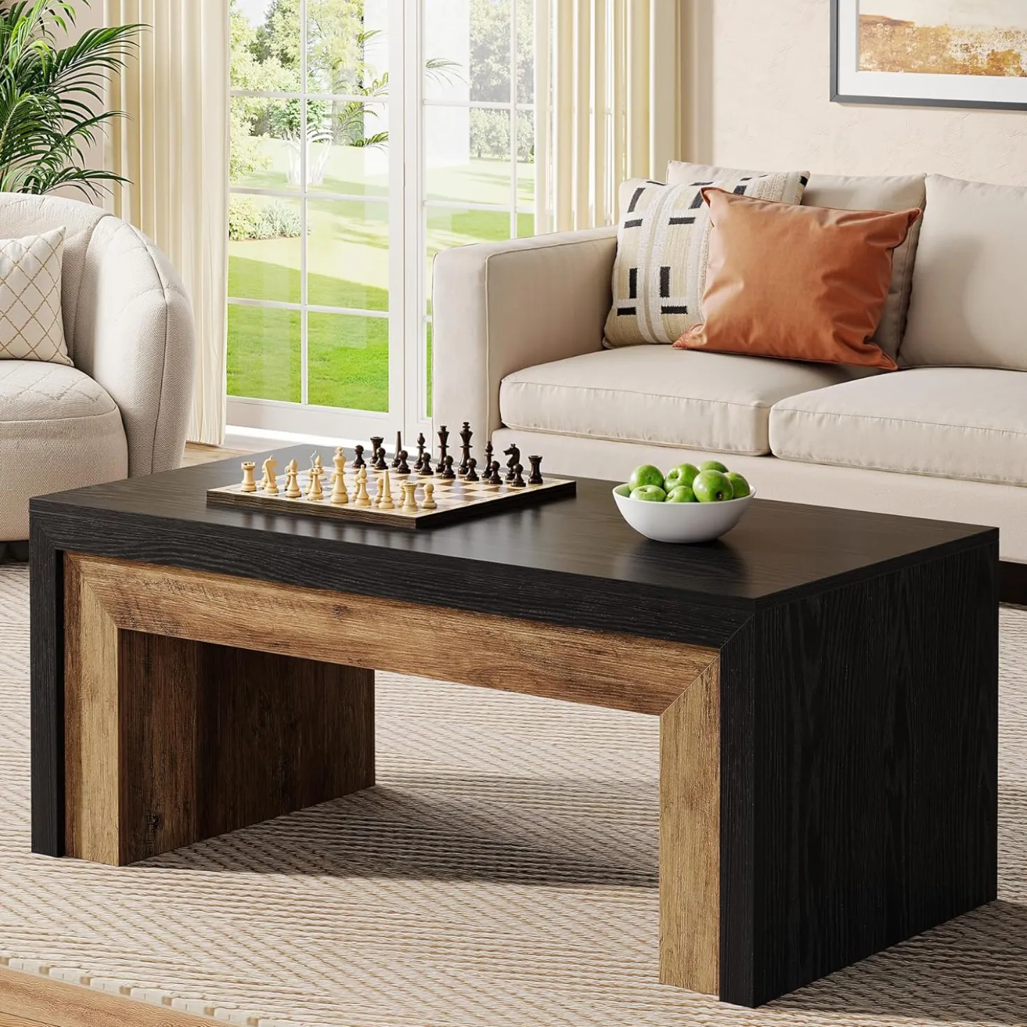47.2" Coffee Table, Mid-Century Modern Accent Center Table with Sturdy Base