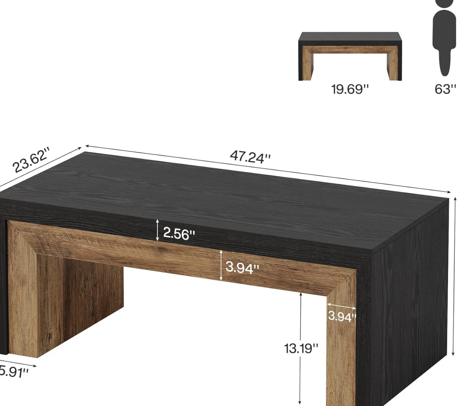 47.2" Coffee Table, Mid-Century Modern Accent Center Table with Sturdy Base