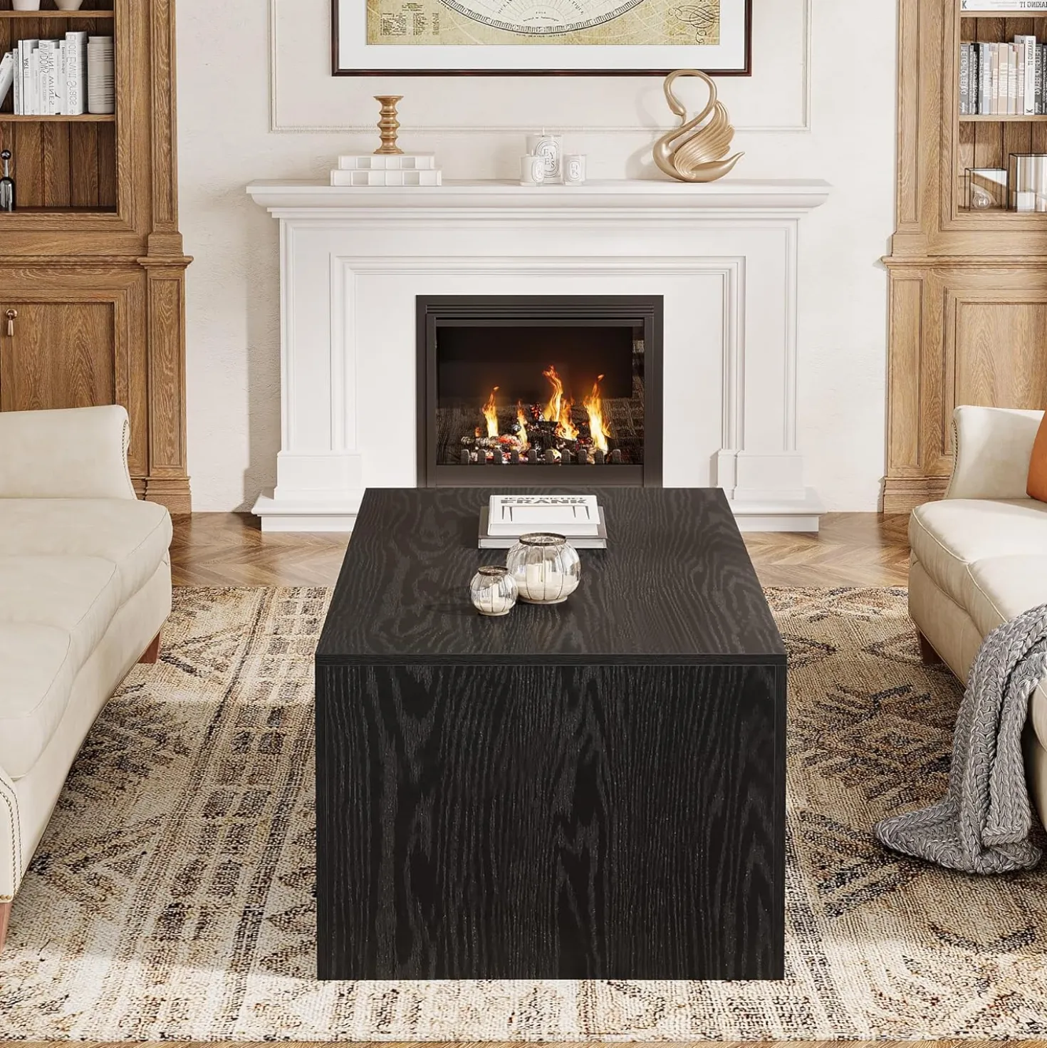 47.2" Coffee Table, Mid-Century Modern Accent Center Table with Sturdy Base