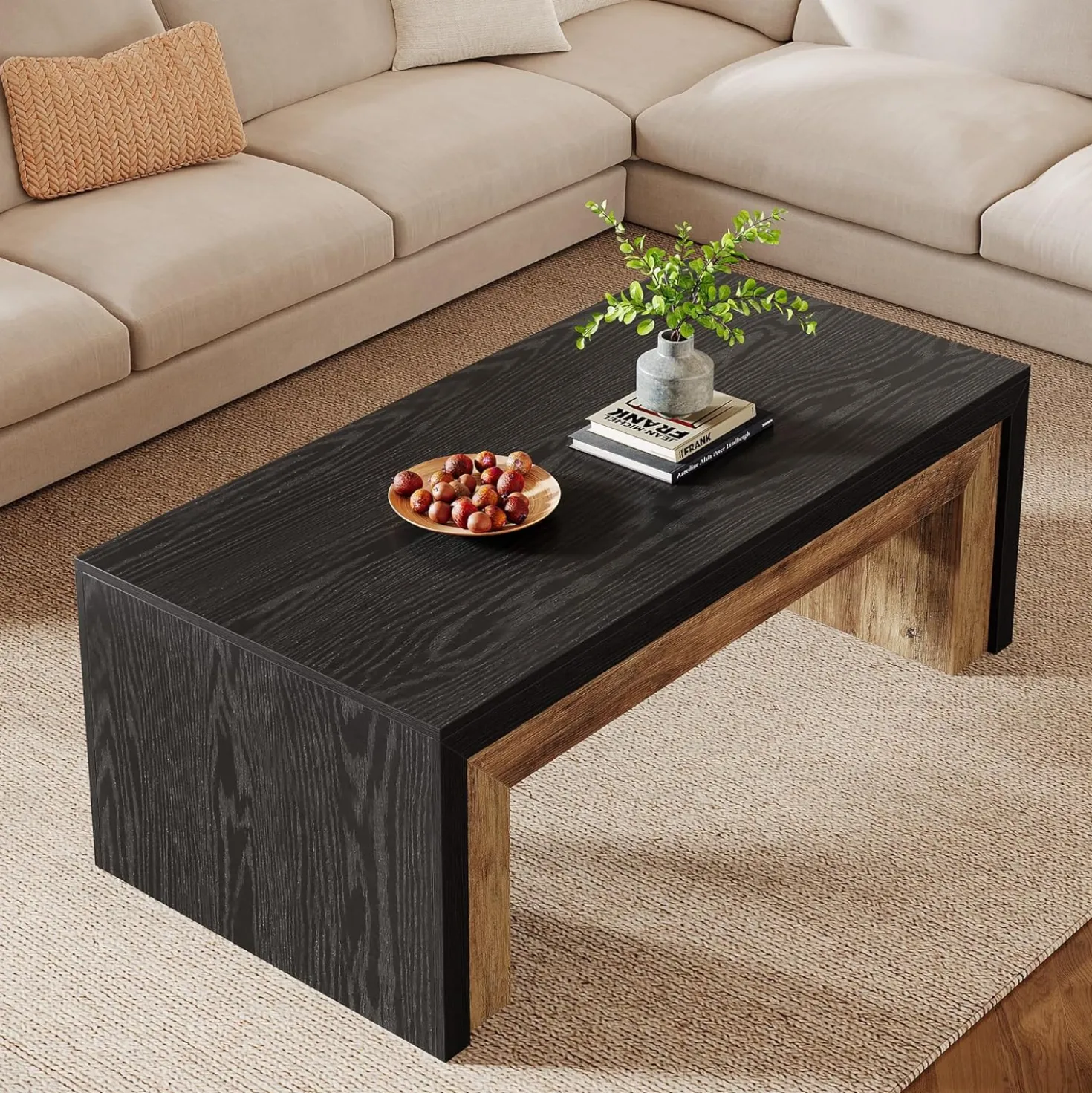 47.2" Coffee Table, Mid-Century Modern Accent Center Table with Sturdy Base