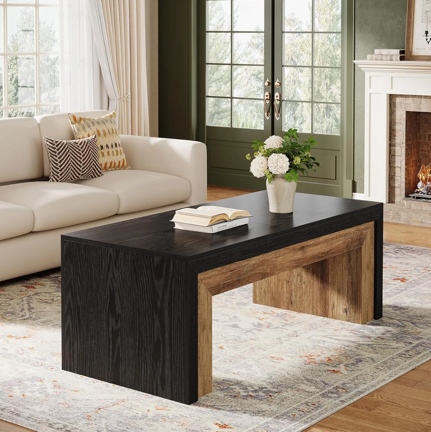 47.2" Coffee Table, Mid-Century Modern Accent Center Table with Sturdy Base