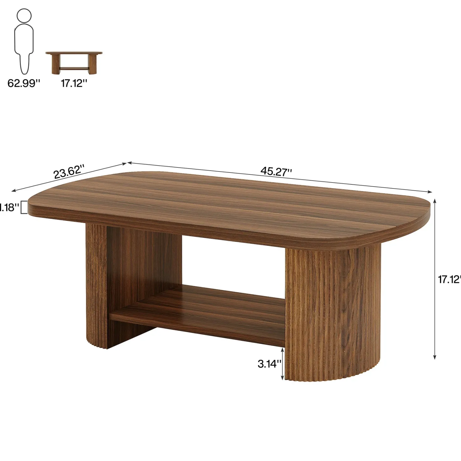 45" Coffee Table, Modern Oval 2-Tier Center Table With Storage