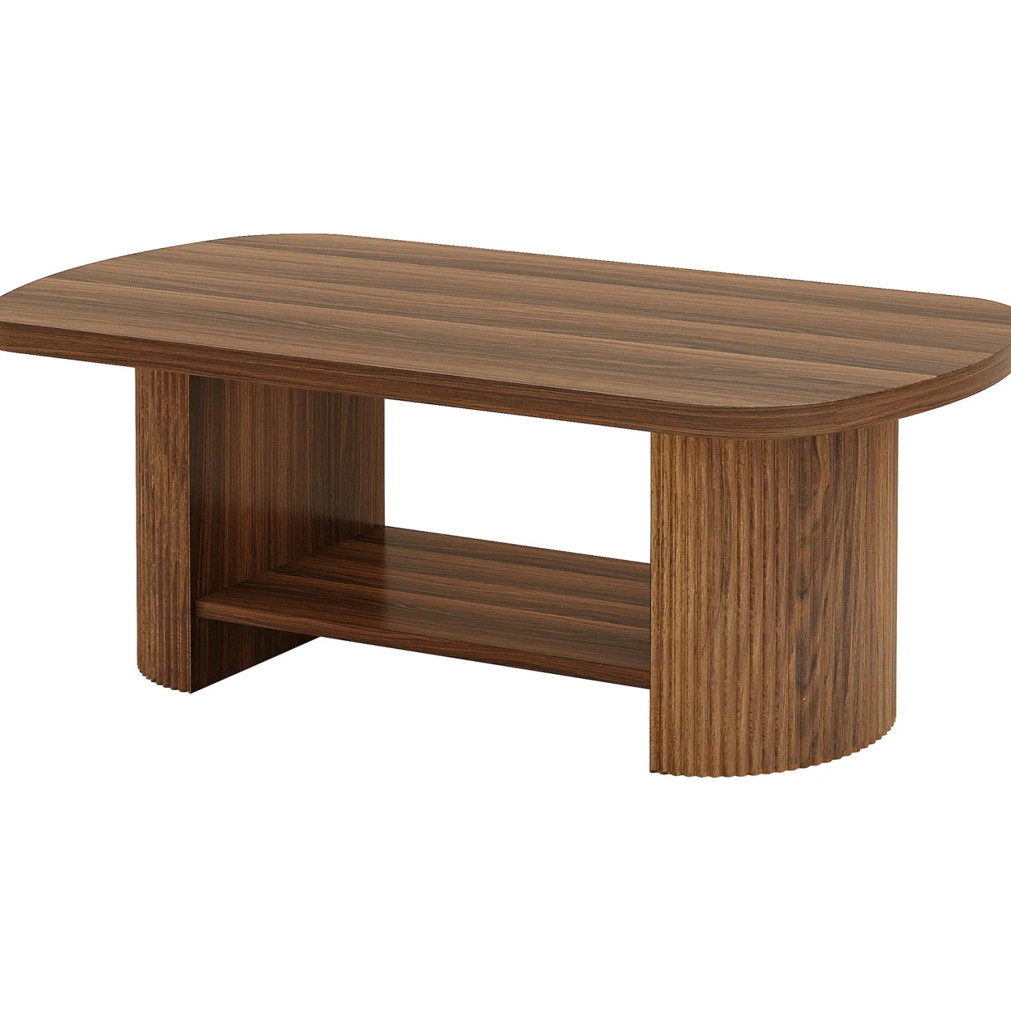 45" Coffee Table, Modern Oval 2-Tier Center Table With Storage