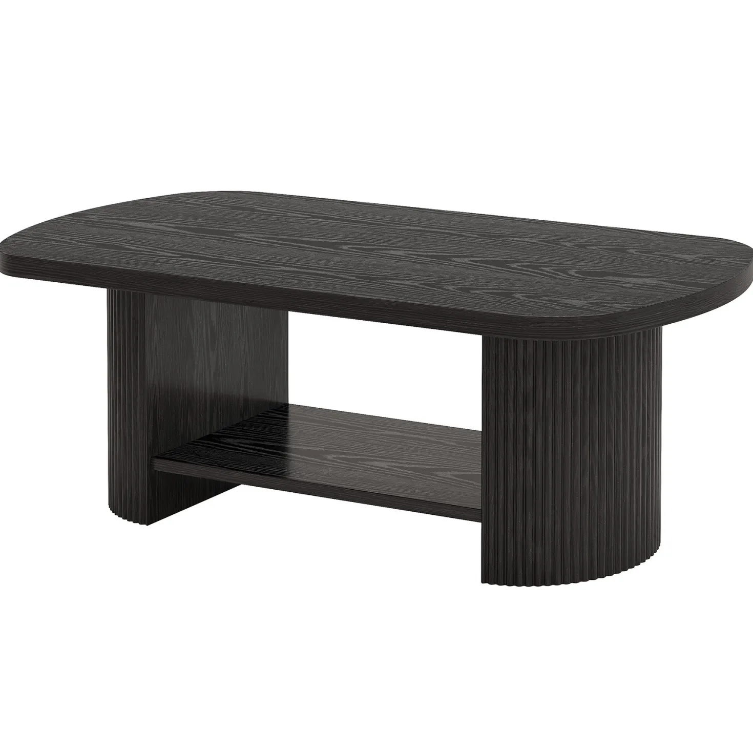 45" Coffee Table, Modern Oval 2-Tier Center Table With Storage