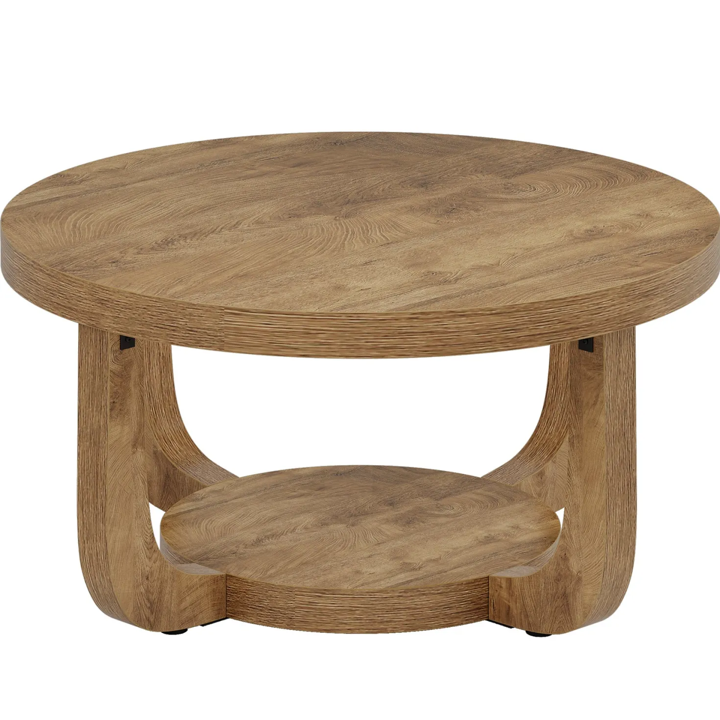 31.5" Coffee Table, Modern 2-Tier Circle Center Table with Storage