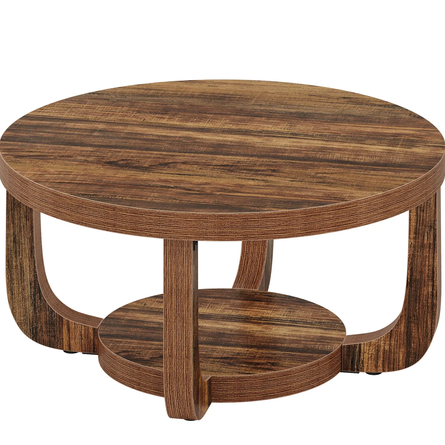 31.5" Coffee Table, Modern 2-Tier Circle Center Table with Storage