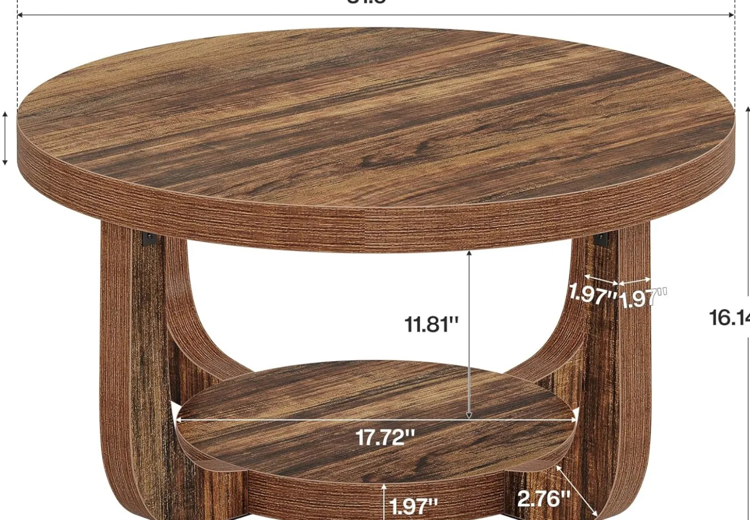 31.5" Coffee Table, Modern 2-Tier Circle Center Table with Storage