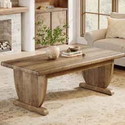 47.2" Coffee Table, Rectangle Cocktail Tea Table with Sturdy Pedestal
