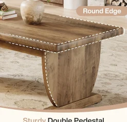 47.2" Coffee Table, Rectangle Cocktail Tea Table with Sturdy Pedestal